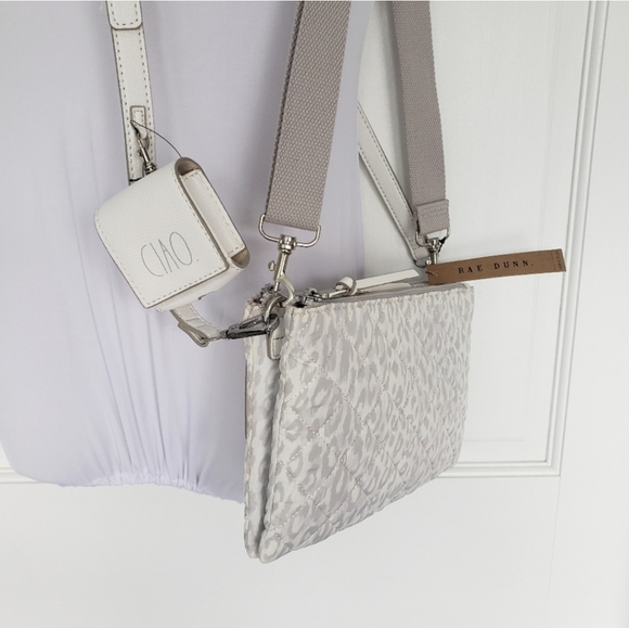 Rae Dunn Quilted Nylon Double Zip Crossbody Shoulder Bag Lightweight Design - Picture 8 of 13